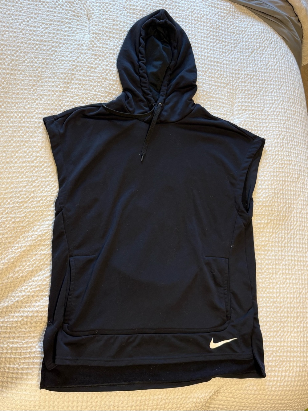Nike Black Dri-Fit Sleeveless Athletic Hoodie with White Swoosh